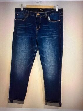 KENSIE JEANS Women Blue Denim Cuffed Pockets Capri Stretch Jeans Size 12